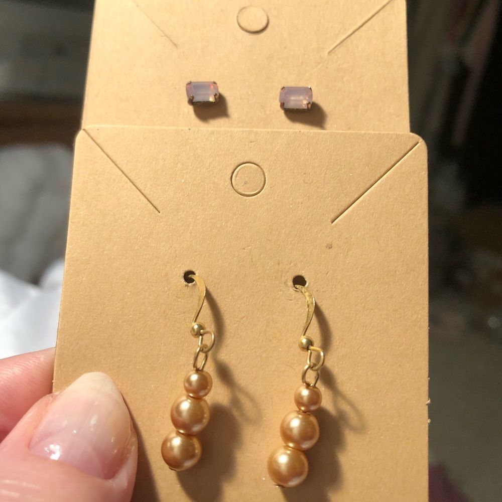 2 pair gold tone pierced earrings